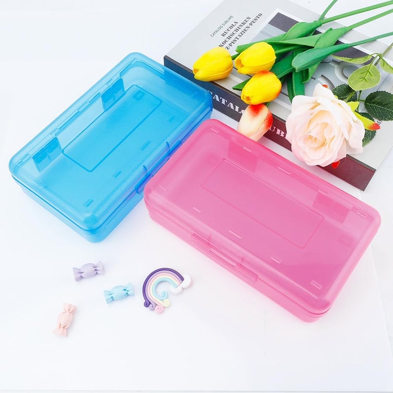 BOEIAC 2 Pack Plastic Pencil Case - Clear, Hard, Storage Box for School Office Supplies - Pink+Green - Image 2